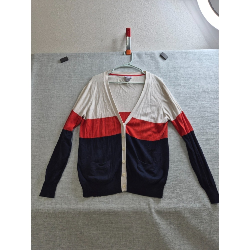JCPenney Cardigan Sweater Womens XL Cream Red Navy Colorblock Cashmere Blend